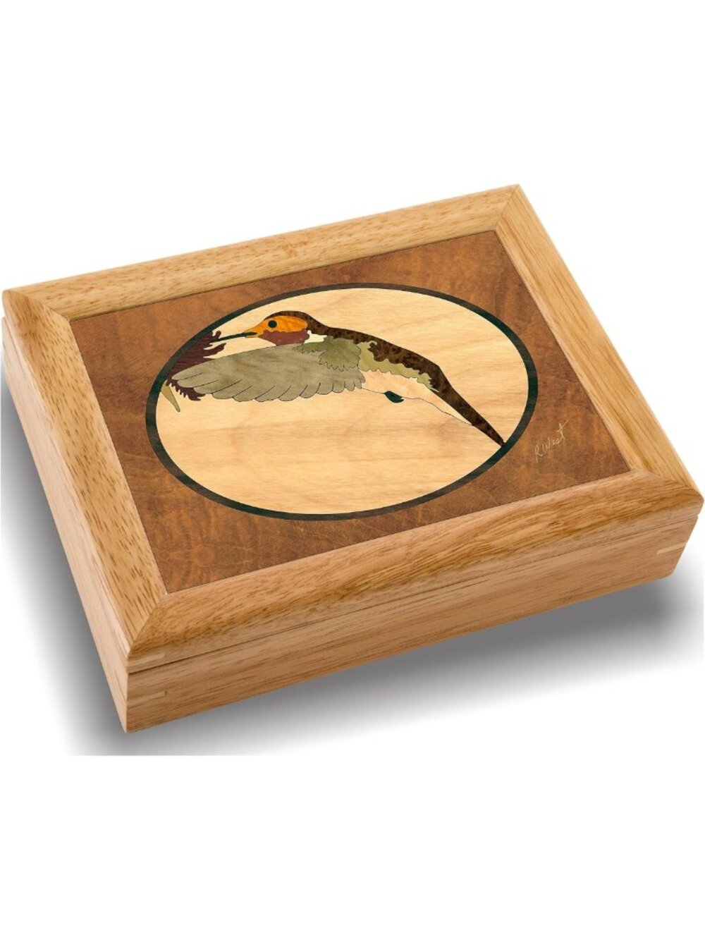 Handmade Hummingbird Wood Art Box - Unique Trinket Jewelry Gift - Unmatched